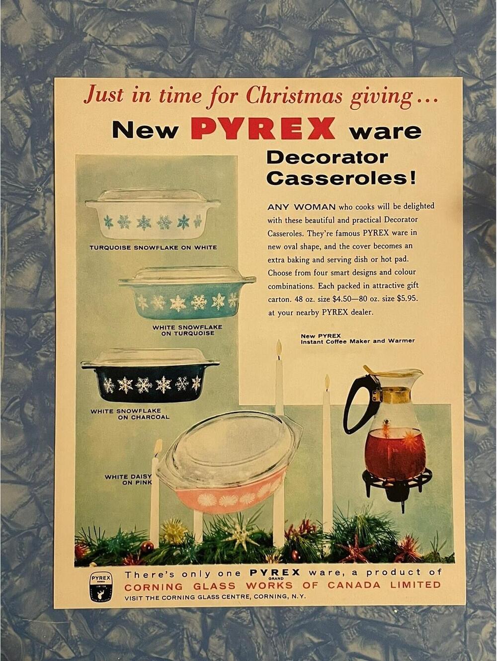 Pyrex Decorator Casseroles REPRINT 8.5x11 Ad Sign Poster Vintage Style 1956
